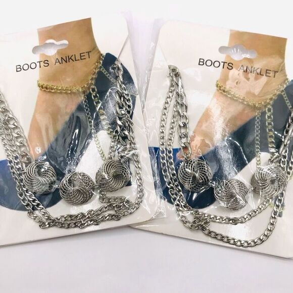 Set of 2 Shoe Heel Boot chain ankle bracelet - Picture 1 of 4
